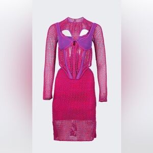 Dion Lee Fuchsia Crochet Cutout Bodycon Dress, size M